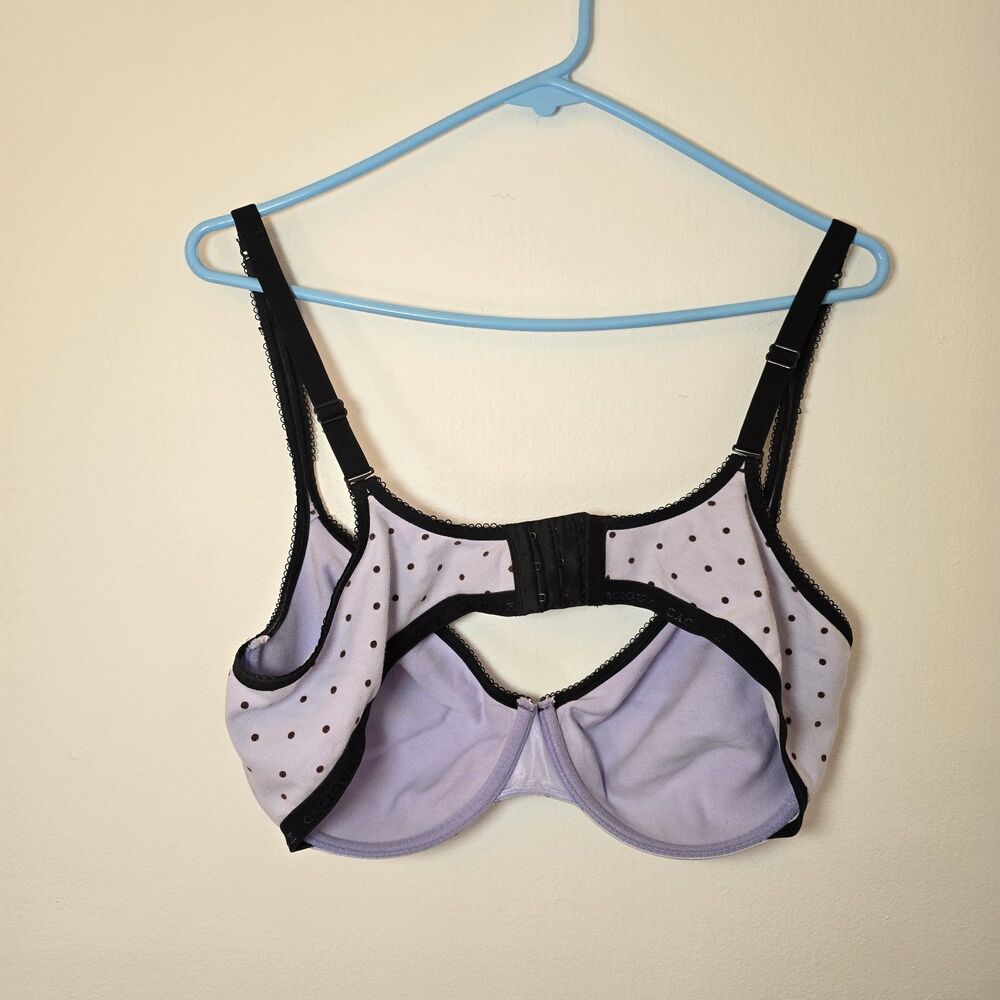 Cacique Plunge Womens 42DD Black white Polka Dot Bra Underwire french balconette - Picture 3 of 4